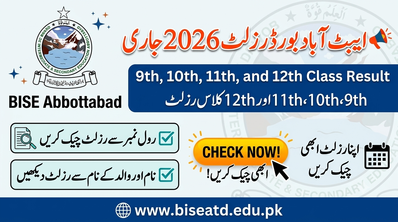 BISE Abbottabad Board Result 2026 By Roll No, Name