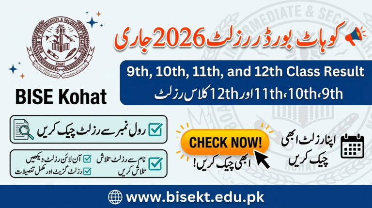 BISE Kohat Board Result 2026 By Roll No, Name