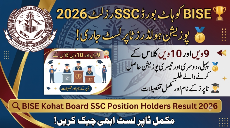 BISE Kohat Board SSC Position Holders Result 20226 Topper List