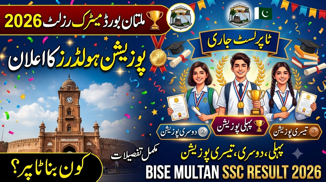 BISE Multan Board 10th Class Position Holders Result 2026 Topper List