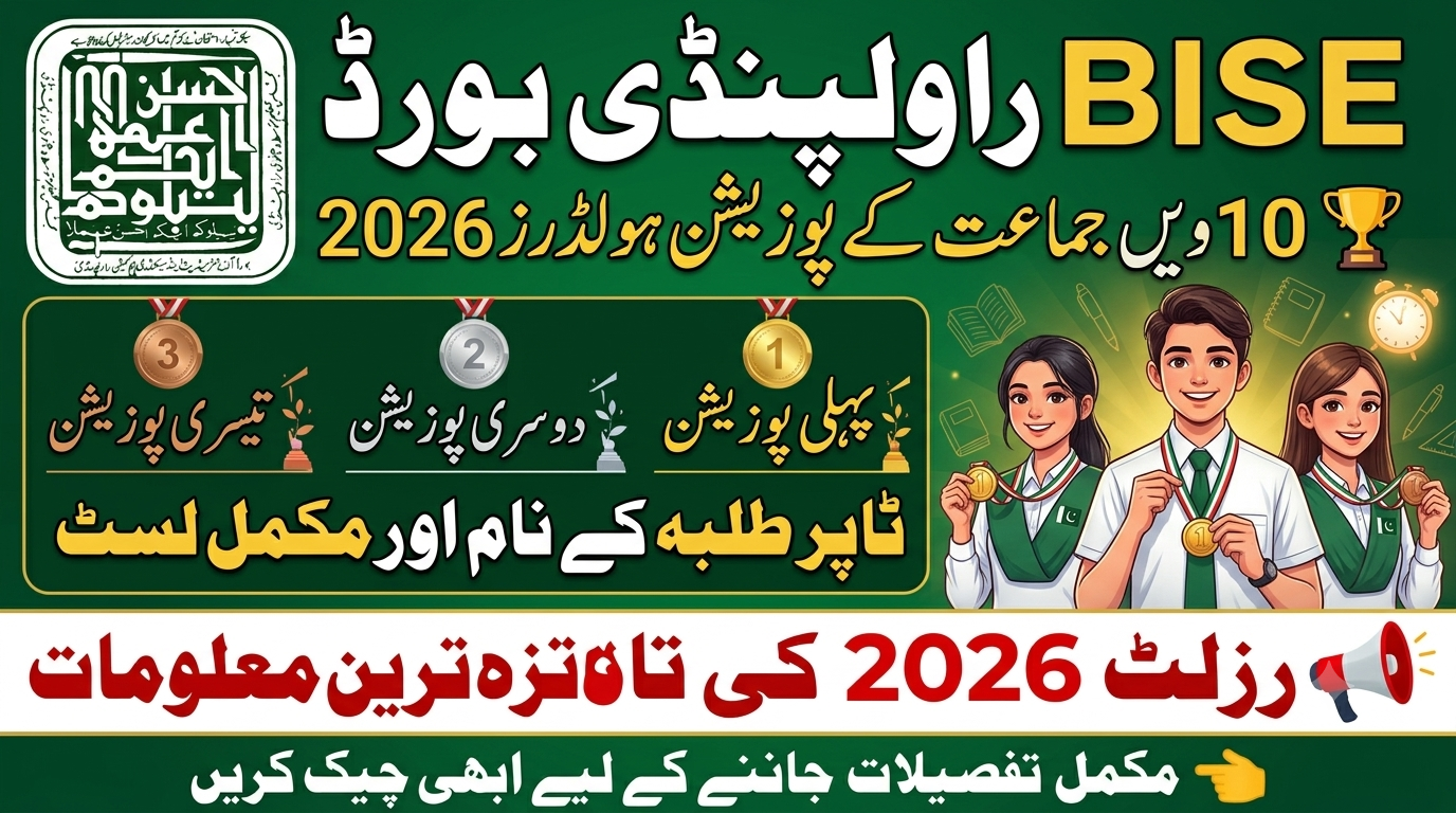 BISE Rawalpindi Board 10th Class Position Holders Result 2026 Topper List
