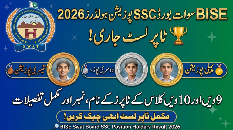 BISE Swat Board SSC Position Holders Result 20226 Topper List